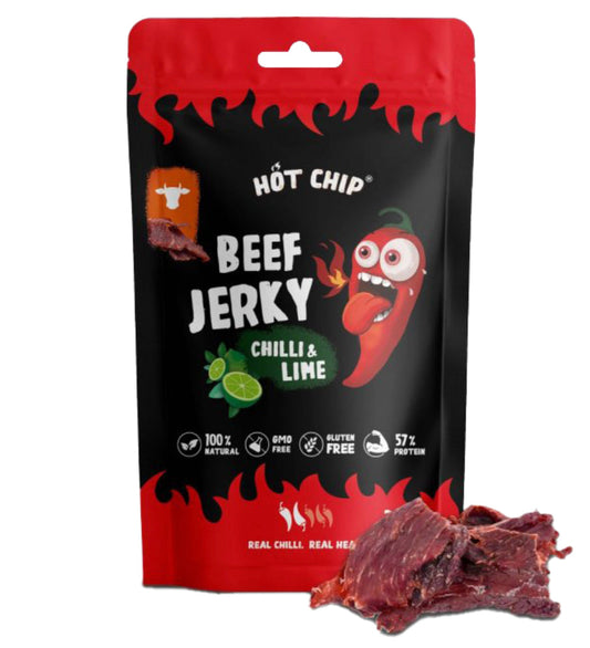 HOT CHIP BEEF JERKY CHILLI & LIME 25GR (CONF.20)